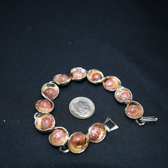 Vintage Lucite Faux Goldstone Bracelet, Gold Tone, 1960s Jewelry - Picture 9 of 10